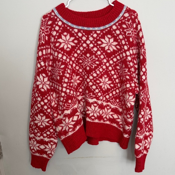Universal Thread Red and White Fair Isle Scoopneck Sweater. Size XL - Picture 2 of 7